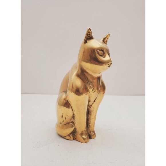 Cat Brass Sculpture, Cute Old Vintage Animal Brass Figurine, Handmade Mini , - Picture 8 of 10